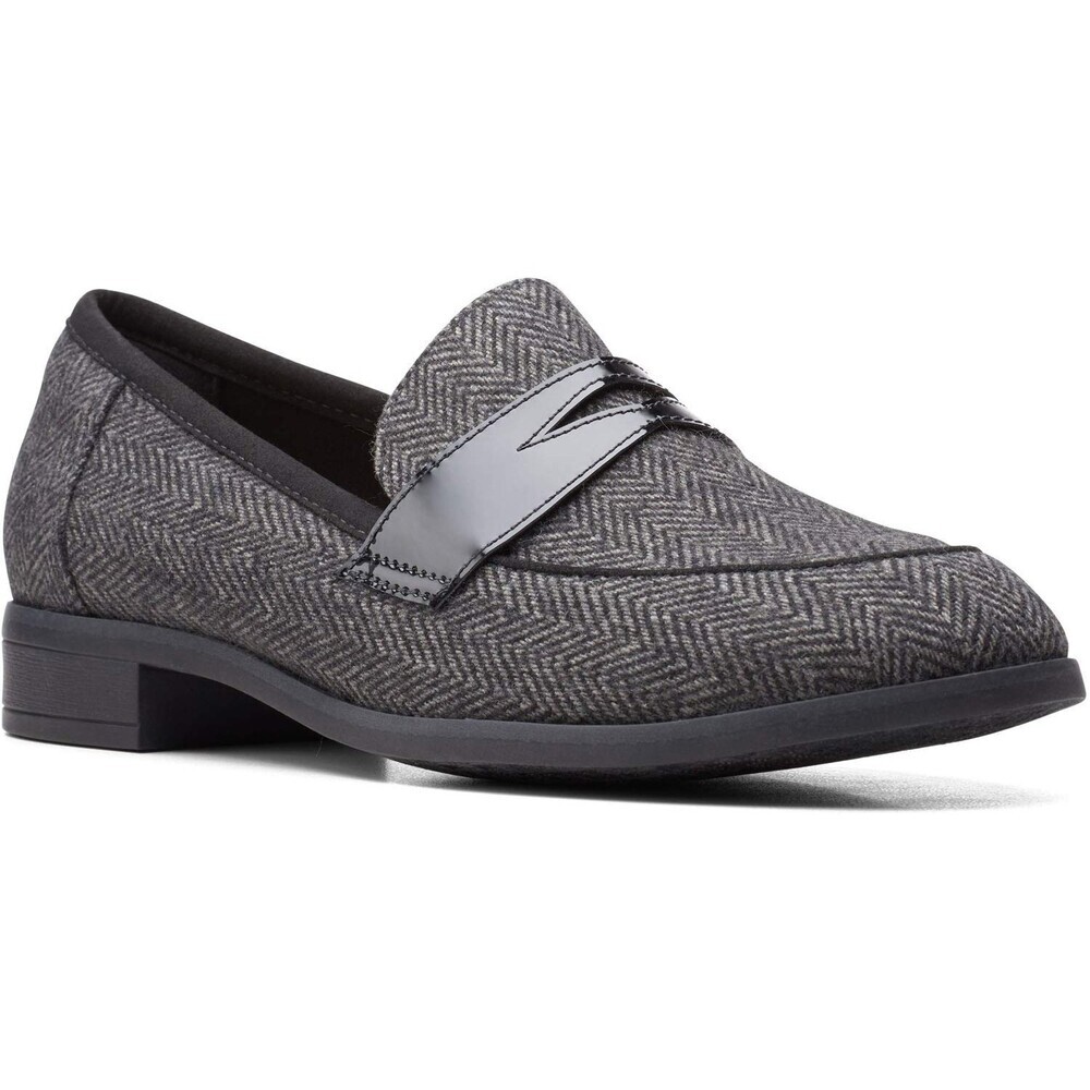 Clarks Trish Rose Loafers Women's US 2.5 Gray Herringbone Leather Shoes LION505